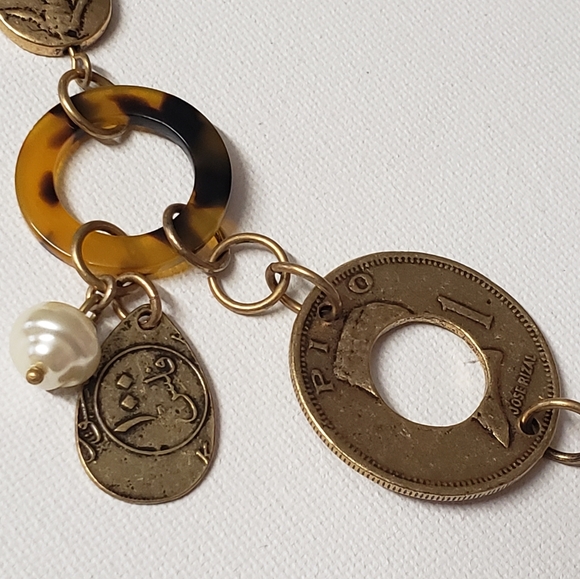 Chico's Necklace Long Statement Matte Gold Tone Chain Link Layering Chunky/Coins - Picture 3 of 15